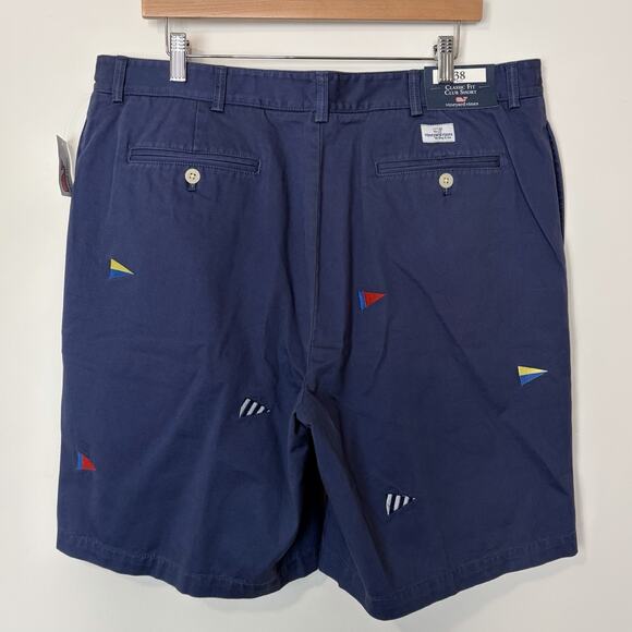 Vineyard Vines Mens Club Shorts 38 Burgee Flag Chino Navy Embroidered Coastal - Picture 5 of 11